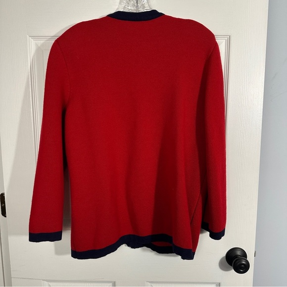 Blarney 100% wool red jacket/sweater, sz 18, navy trim, fall, autumn, quality - Picture 8 of 9